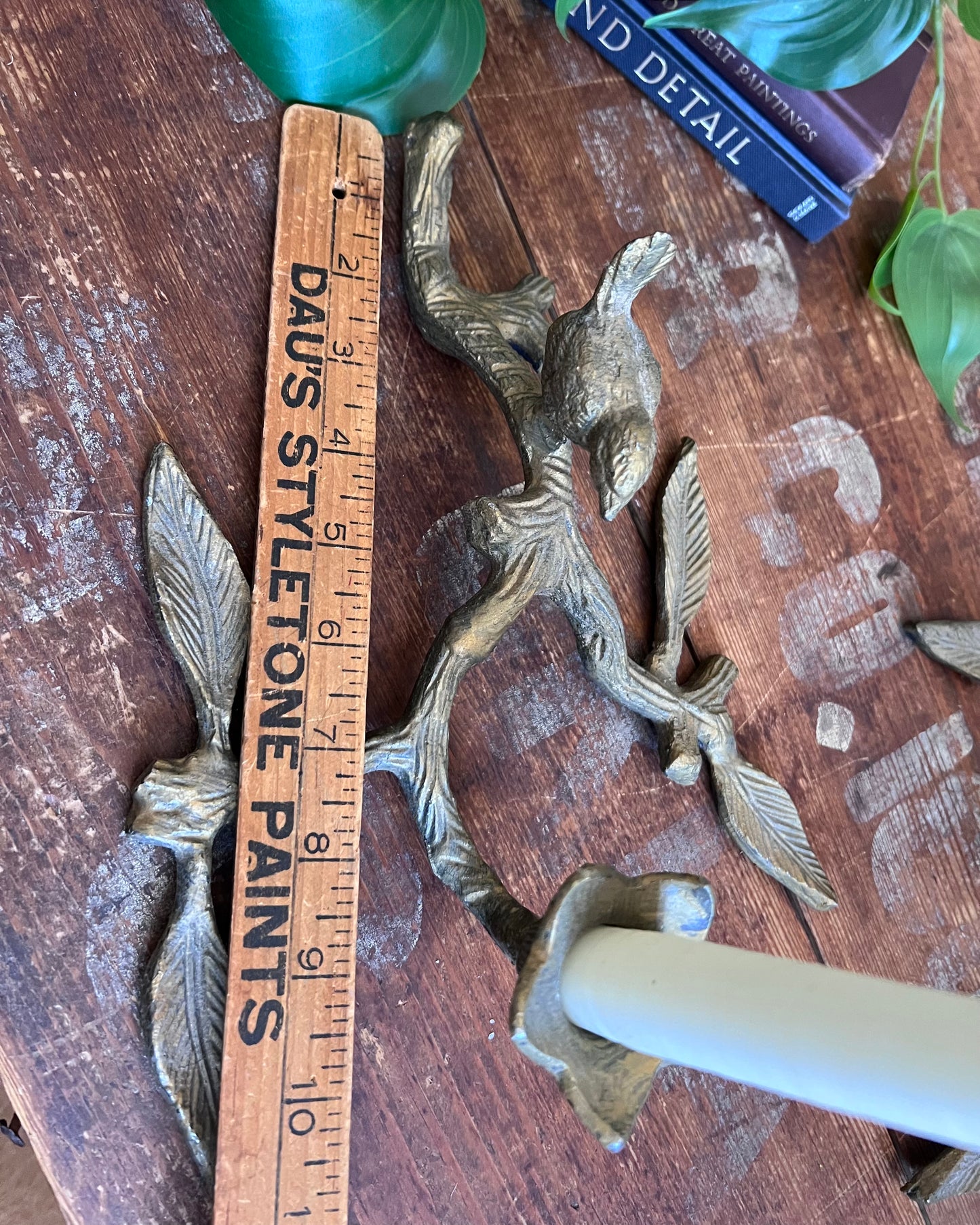 Pair of Brass Bird and Flower Taper Candle Holders