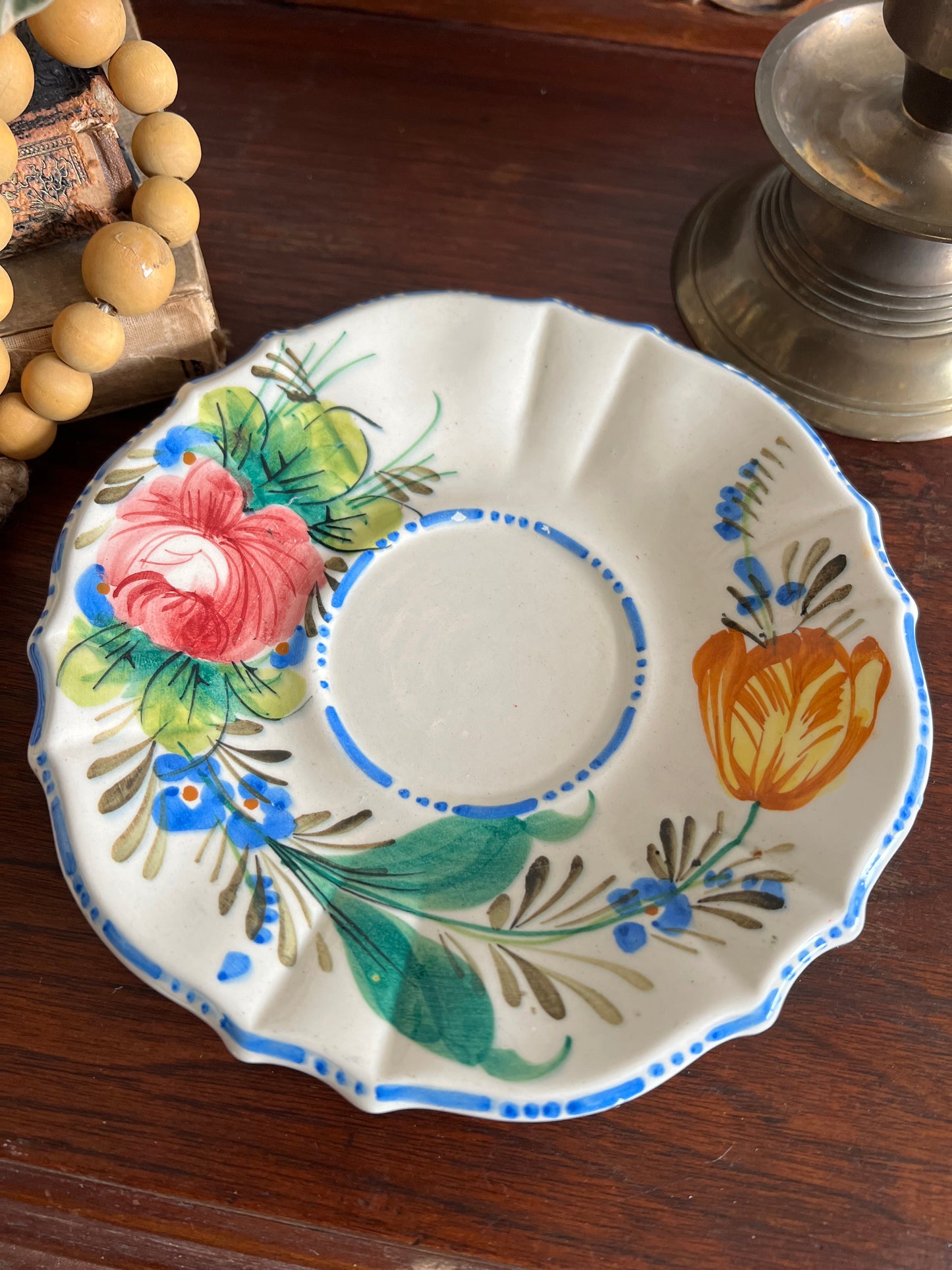 1930s Italian Vintage Hand Painted Nove Rose Plate by Barettoni Già