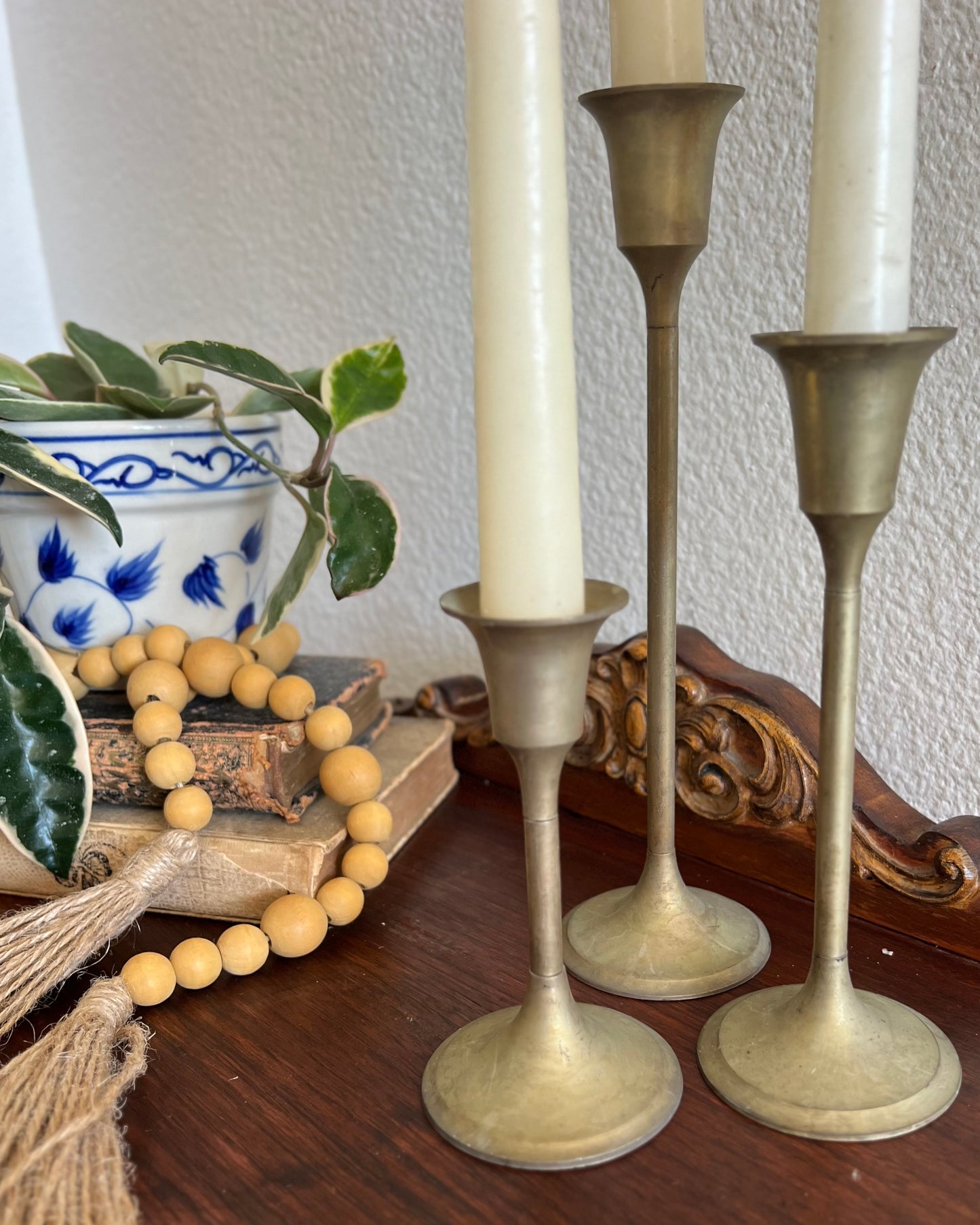 Silver Plated Patinated Set of 3 Candle Sticks