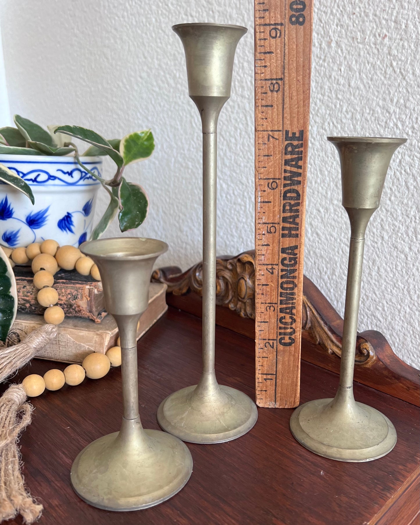 Silver Plated Patinated Set of 3 Candle Sticks