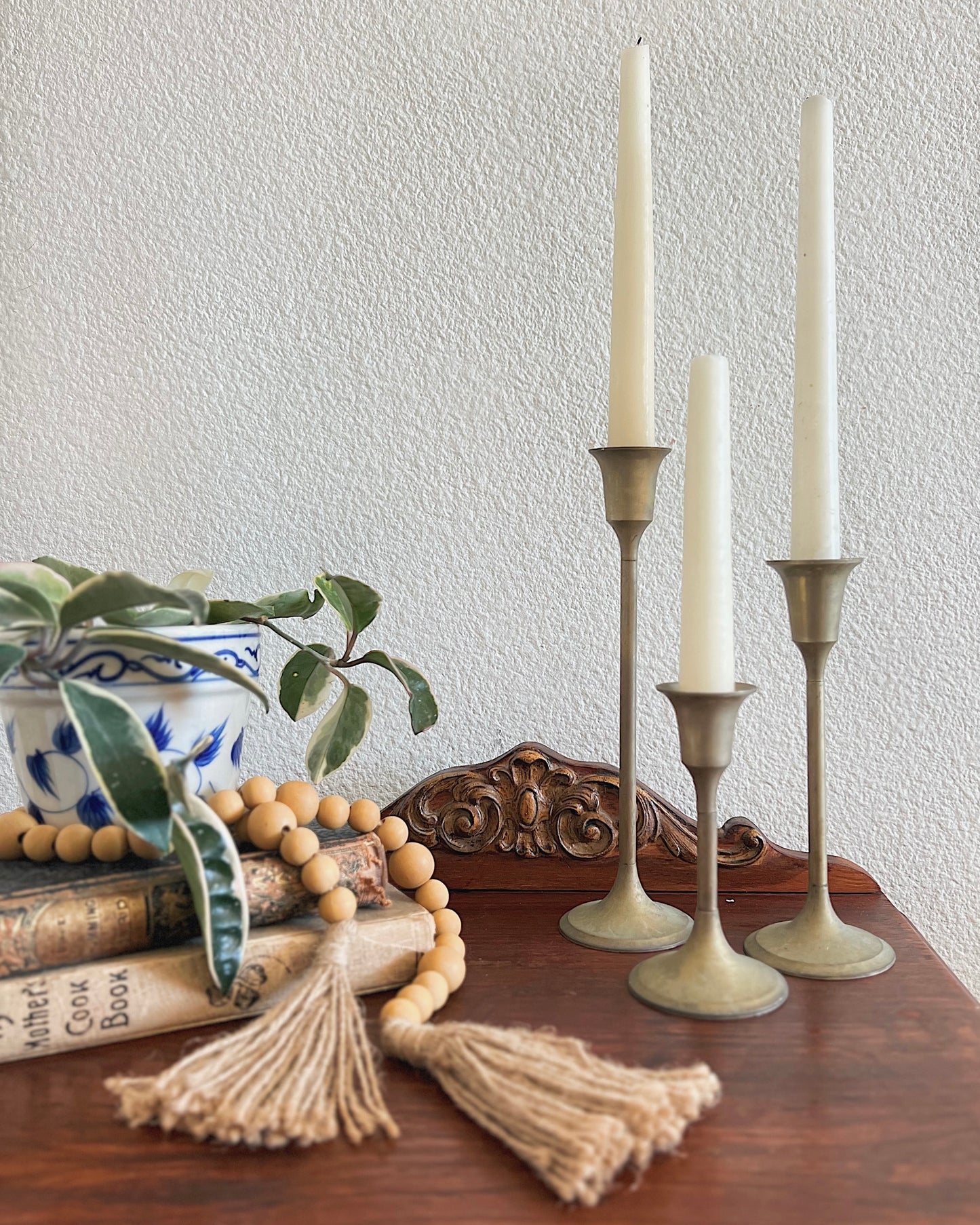 Silver Plated Patinated Set of 3 Candle Sticks