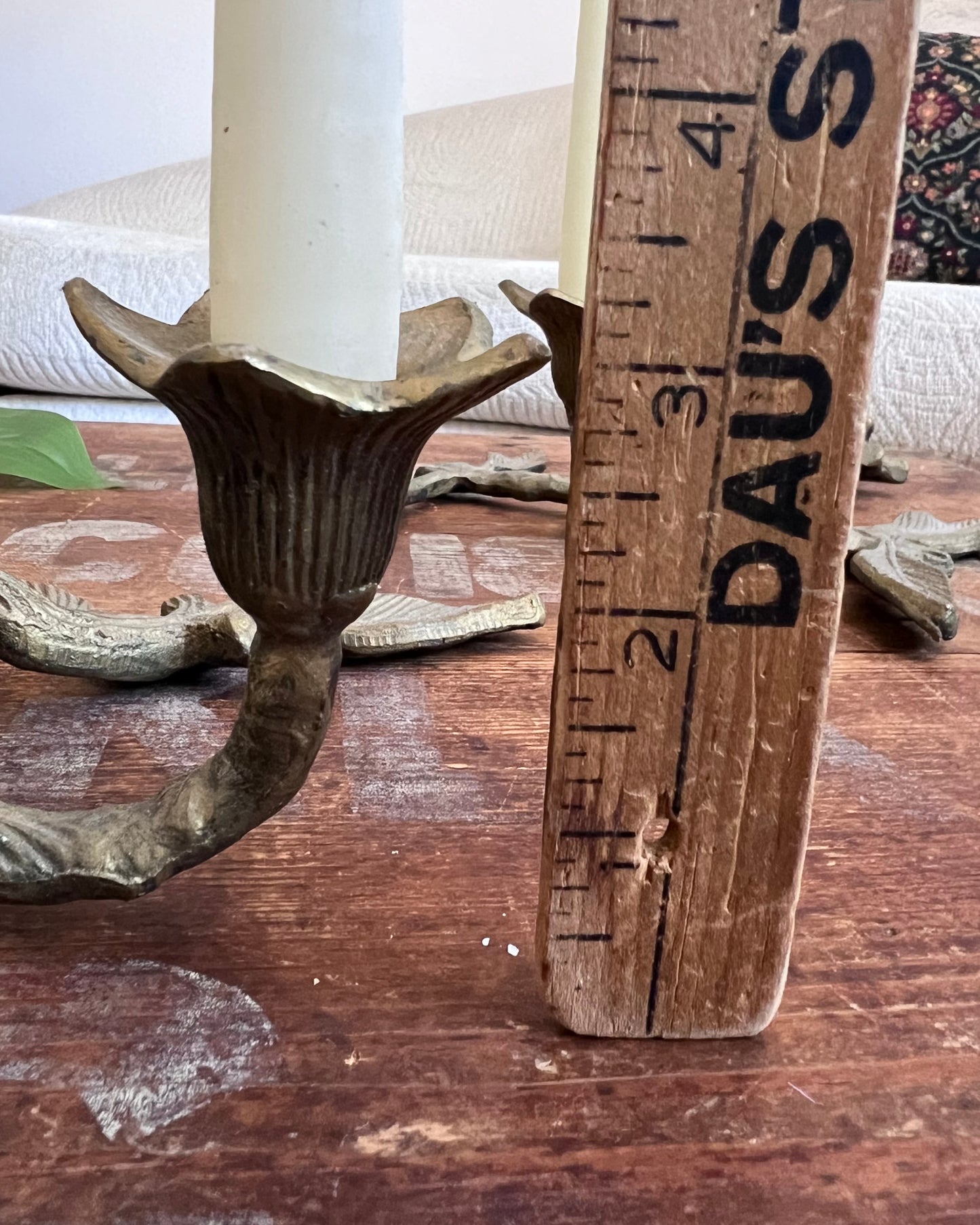 Pair of Brass Bird and Flower Taper Candle Holders