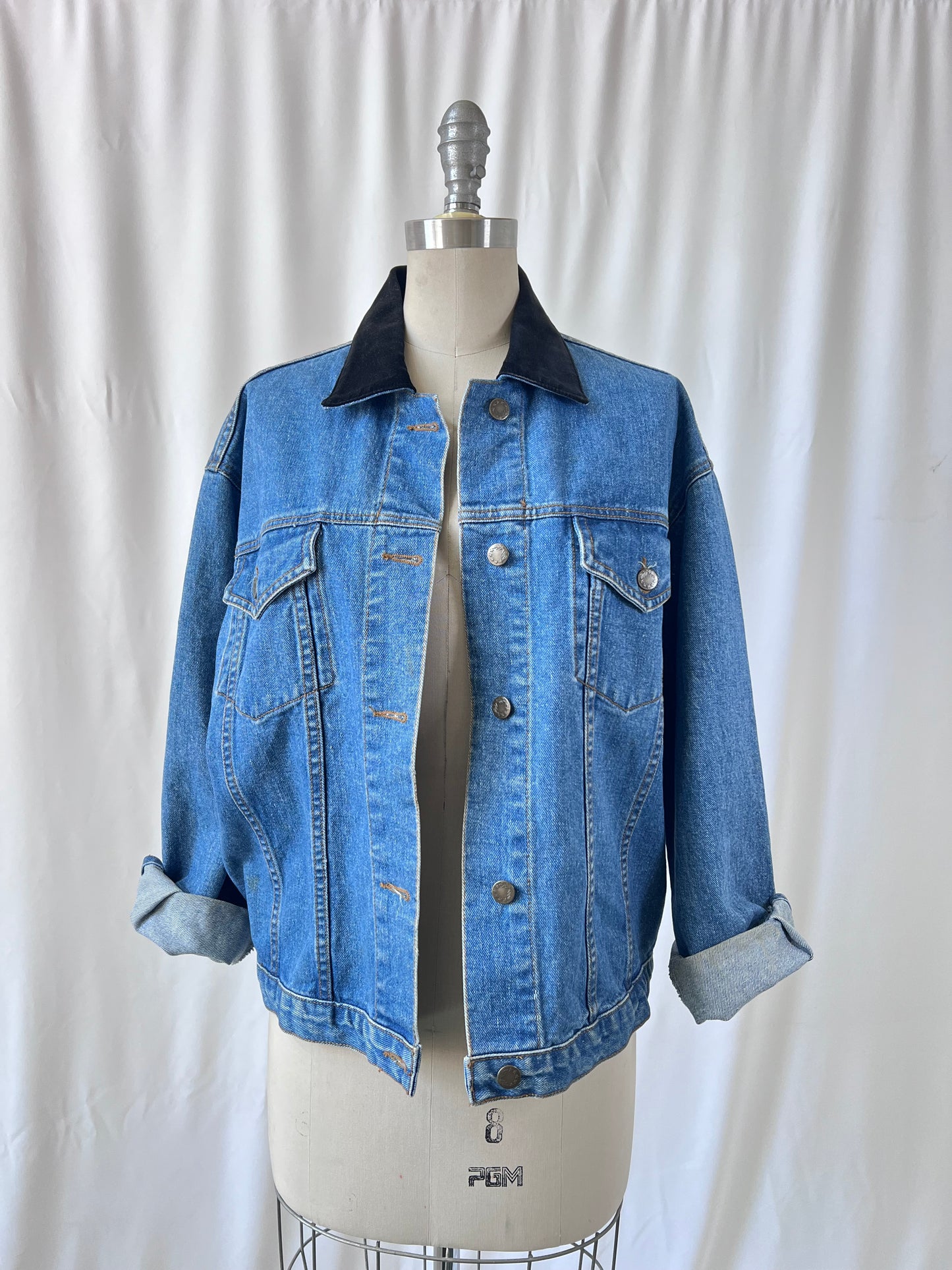 90's Denim Jacket with Velour Collar