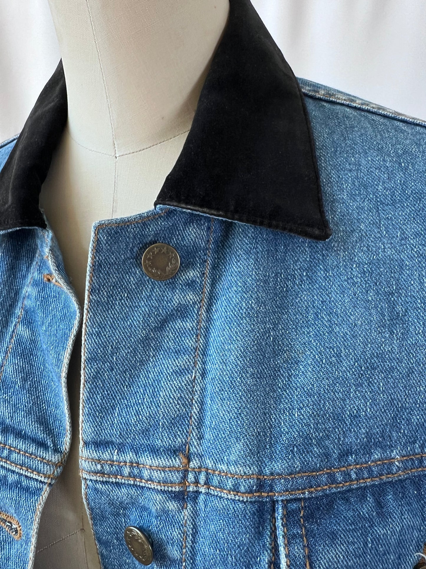 90's Denim Jacket with Velour Collar