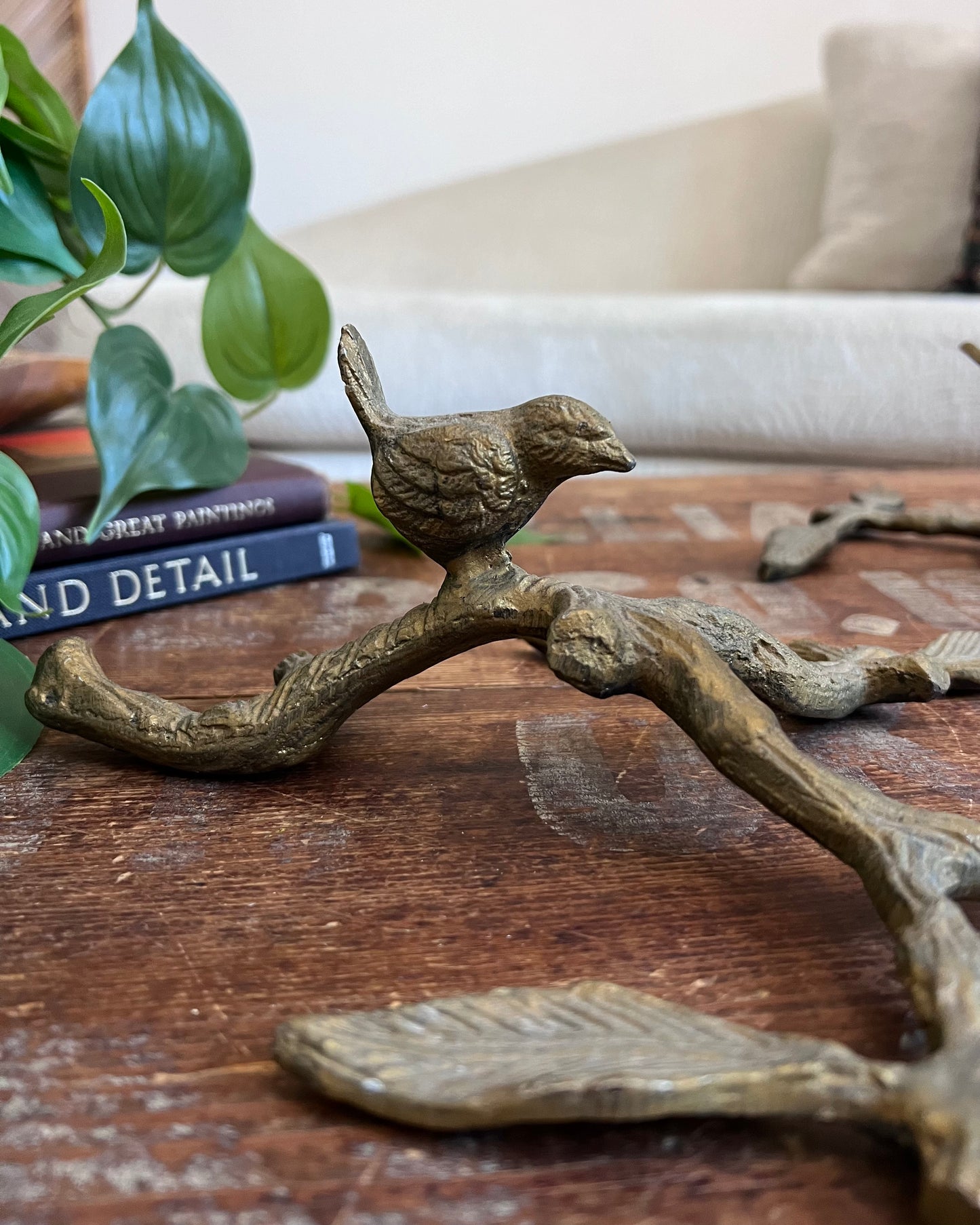 Pair of Brass Bird and Flower Taper Candle Holders