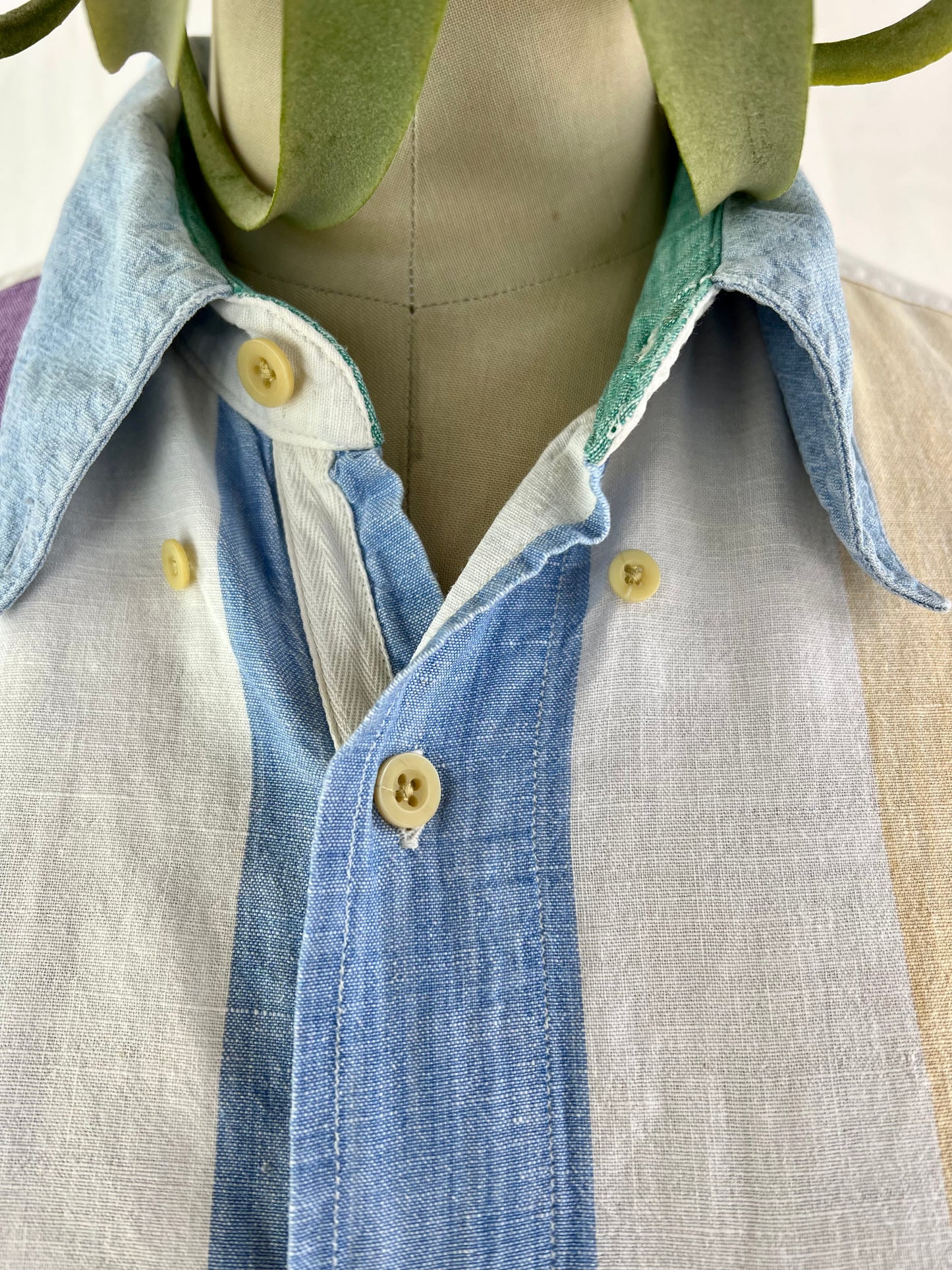 Oversized 90's Large Striped Pastel Cotton Button-Down Shirt