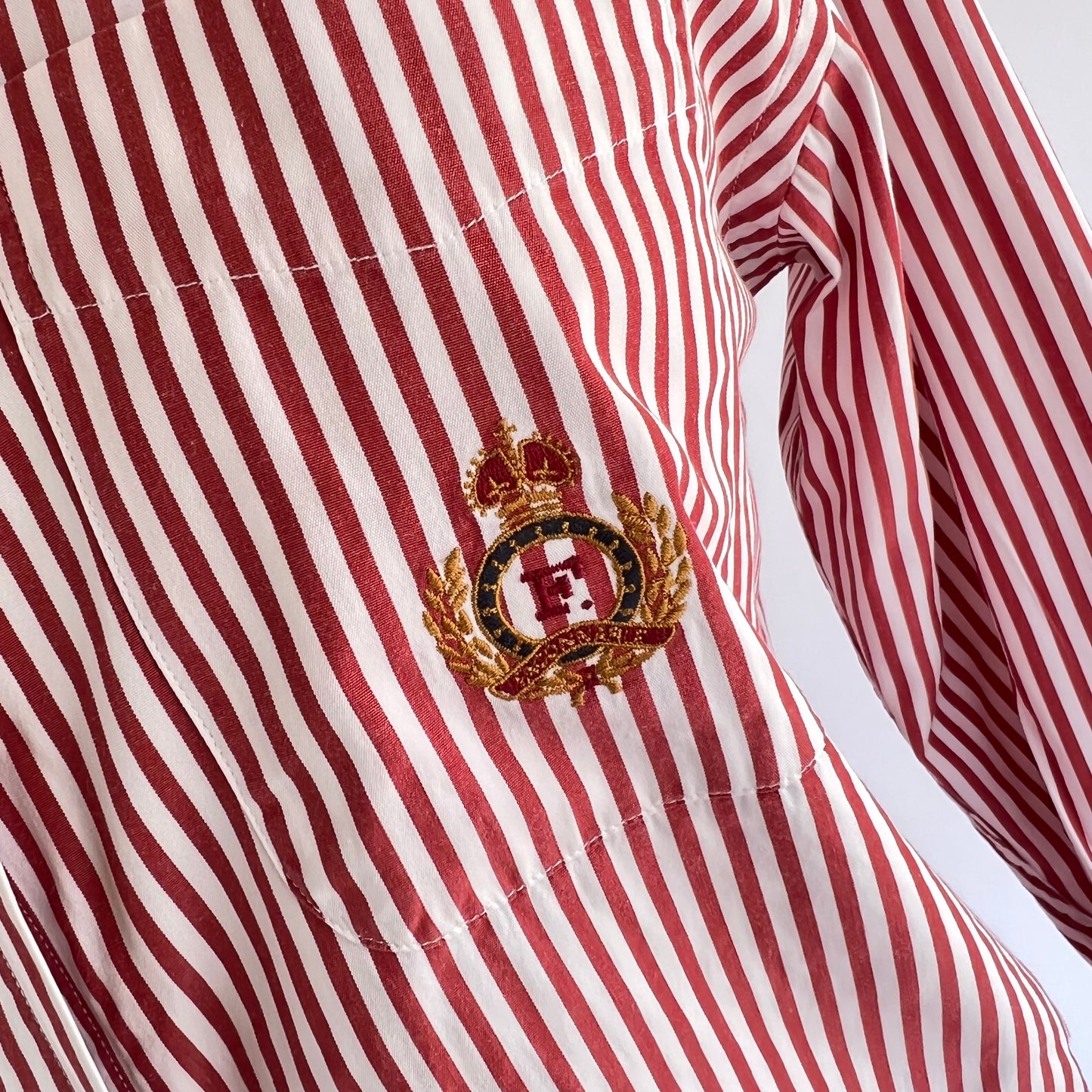 Faconnable Cotton Striped Oversized Button Down with Embroidered Pocket Crest