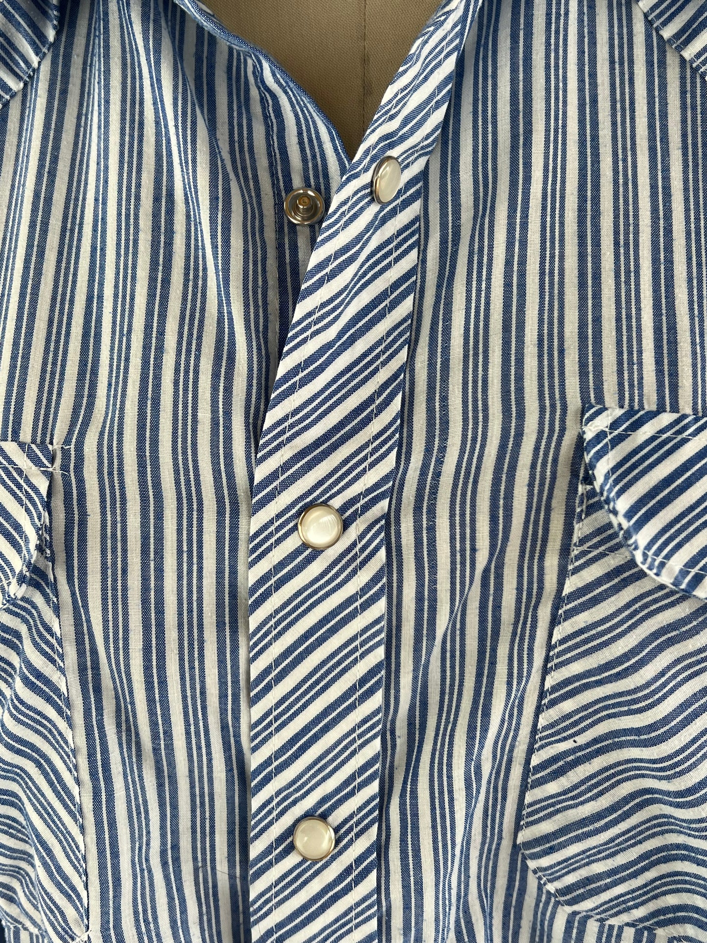 Classic Blue Striped Long Sleeve Pearl Snap Shirt with Point Collar