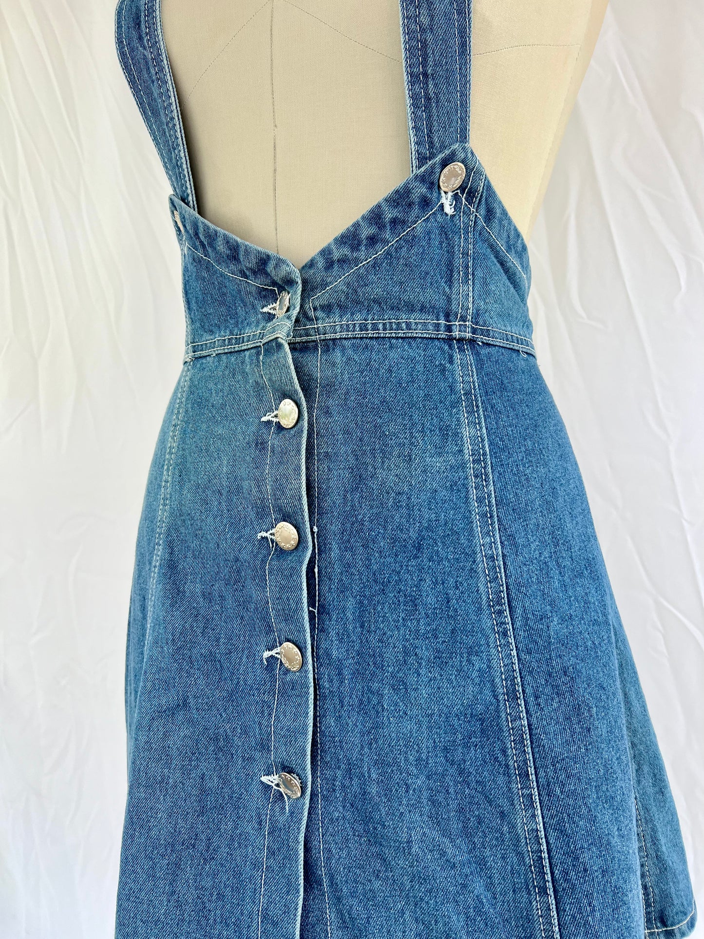 Patty 90's Classic Denim Overall Skirt with Button-Down Front