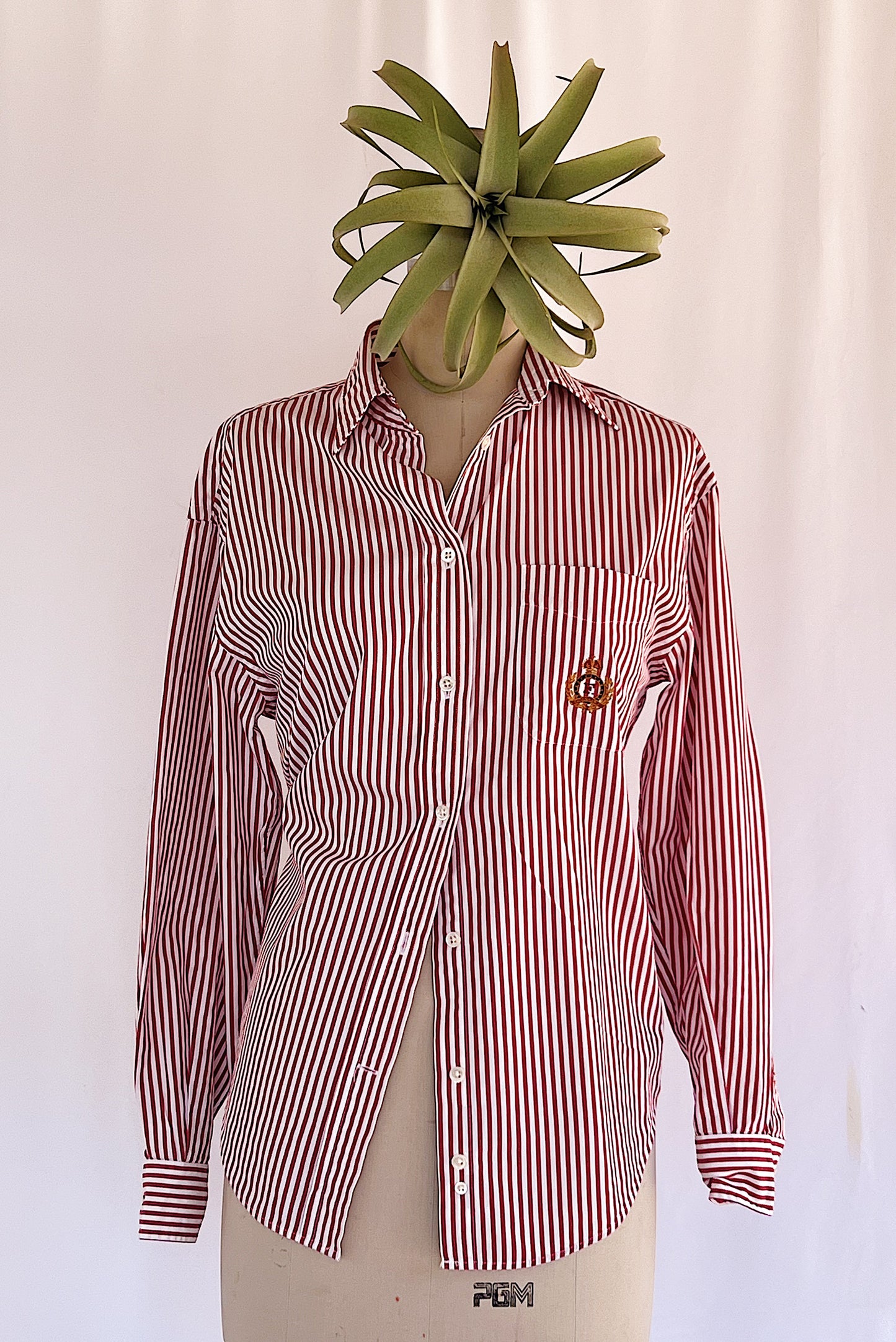 Faconnable Cotton Striped Oversized Button Down with Embroidered Pocket Crest