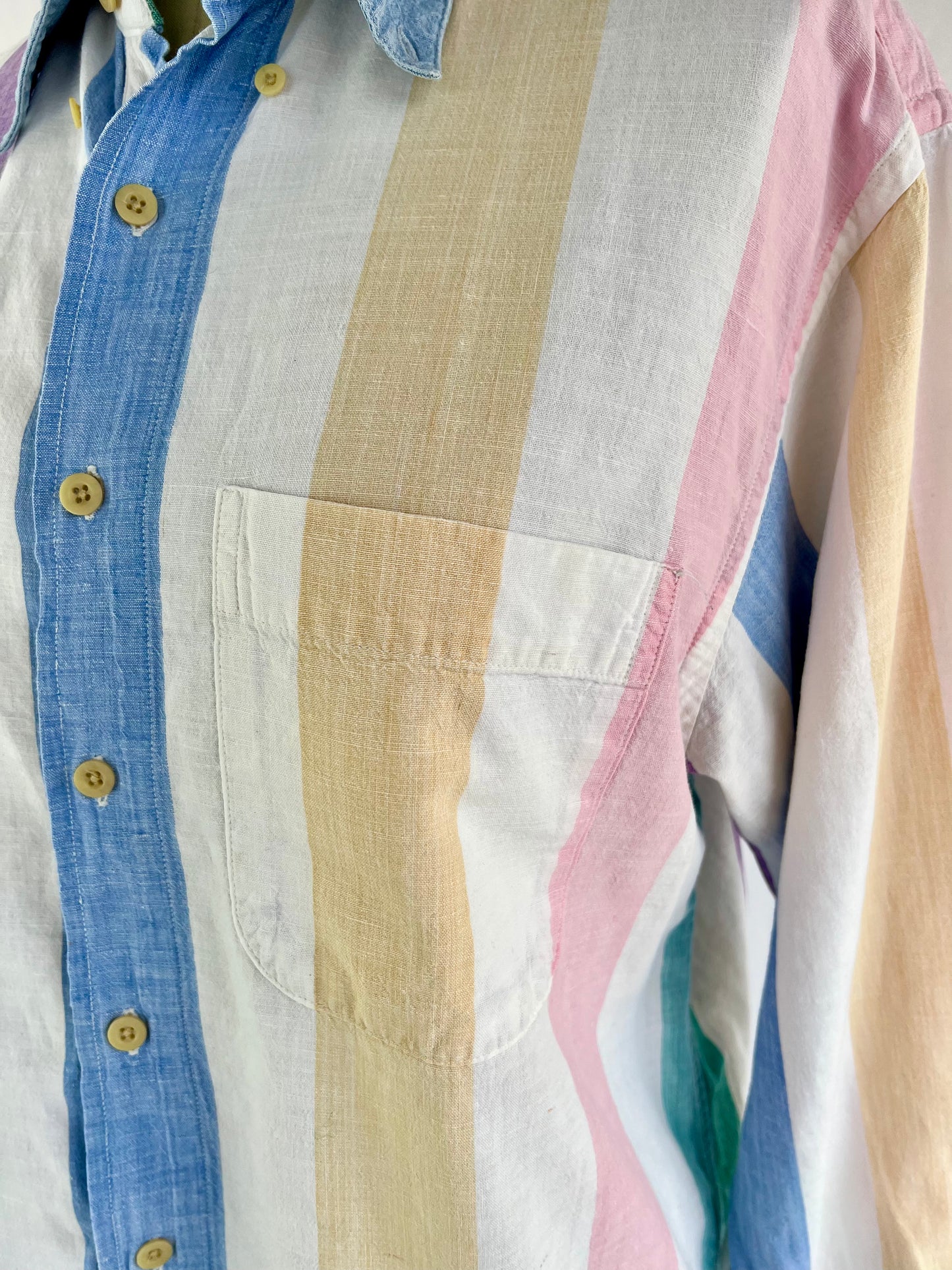 Oversized 90's Large Striped Pastel Cotton Button-Down Shirt