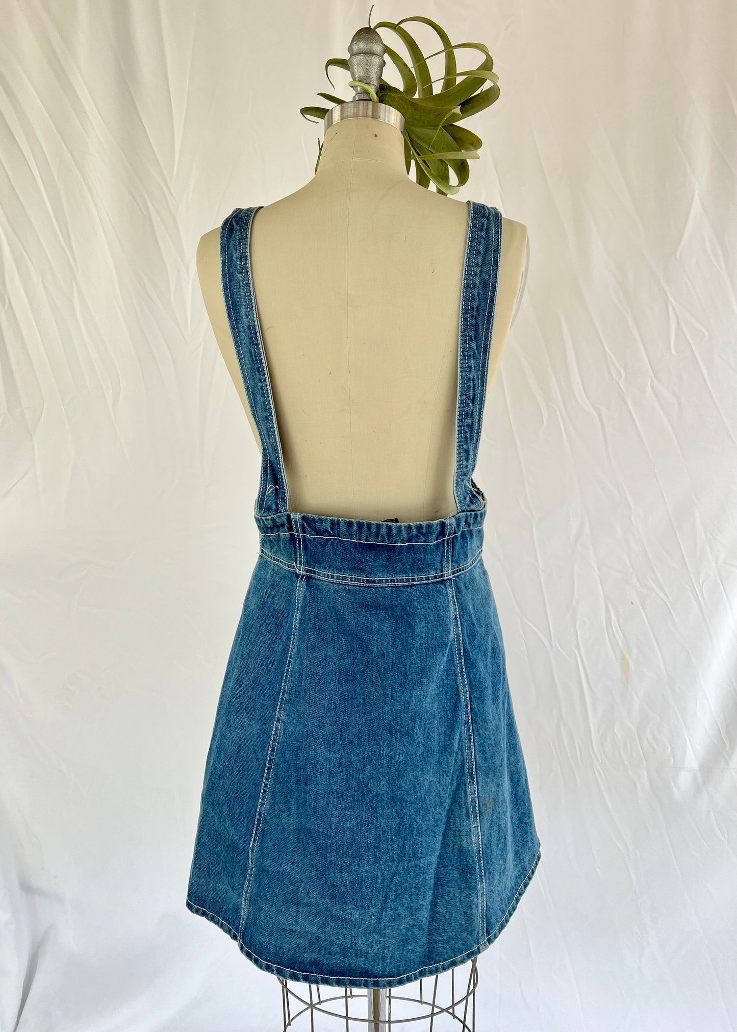 Patty 90's Classic Denim Overall Skirt with Button-Down Front