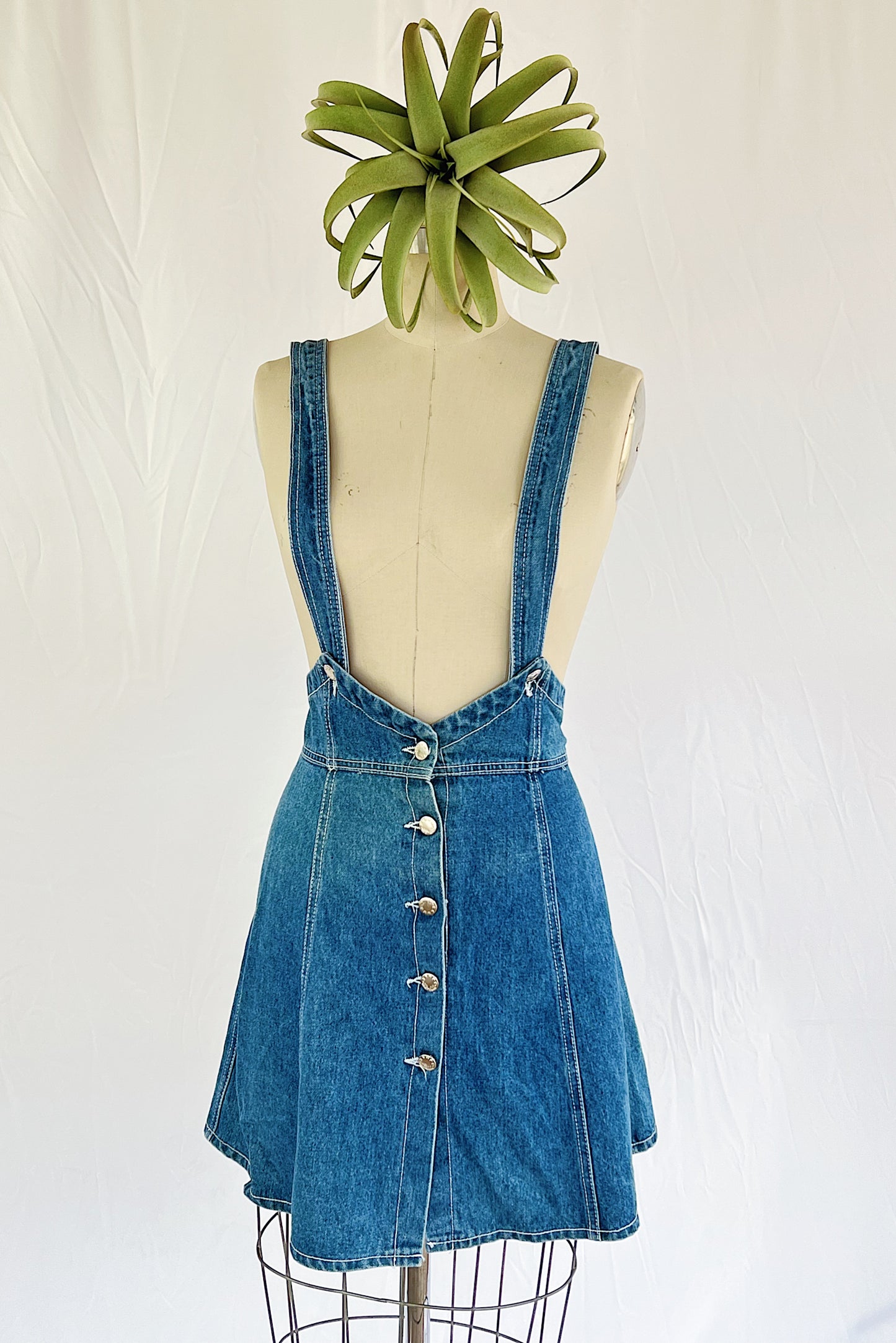 Patty 90's Classic Denim Overall Skirt with Button-Down Front