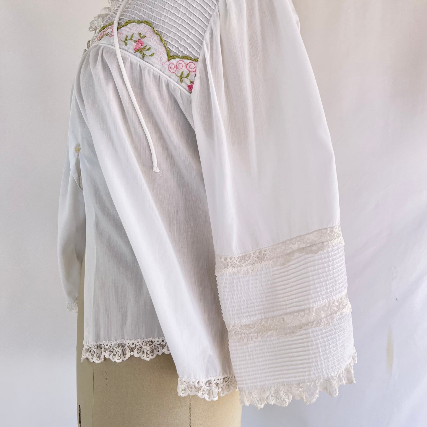 Barbizon 70's Nightgown Blouse with Embroidered Front Yoke