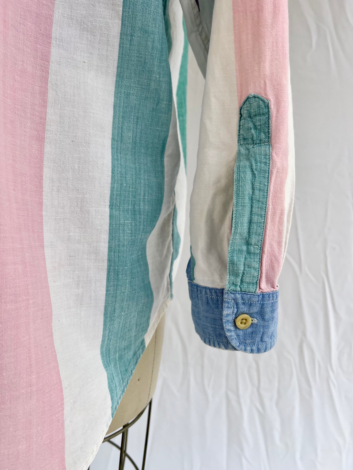 Oversized 90's Large Striped Pastel Cotton Button-Down Shirt